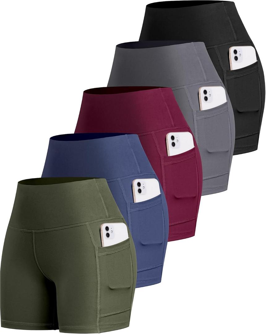LZYVOO Biker Spandex Shorts Women, High Waisted Tummy Control Workout Yoga Shorts with Pockets(5" Black/Dgrey/Navy/Wine/JGreen-L)