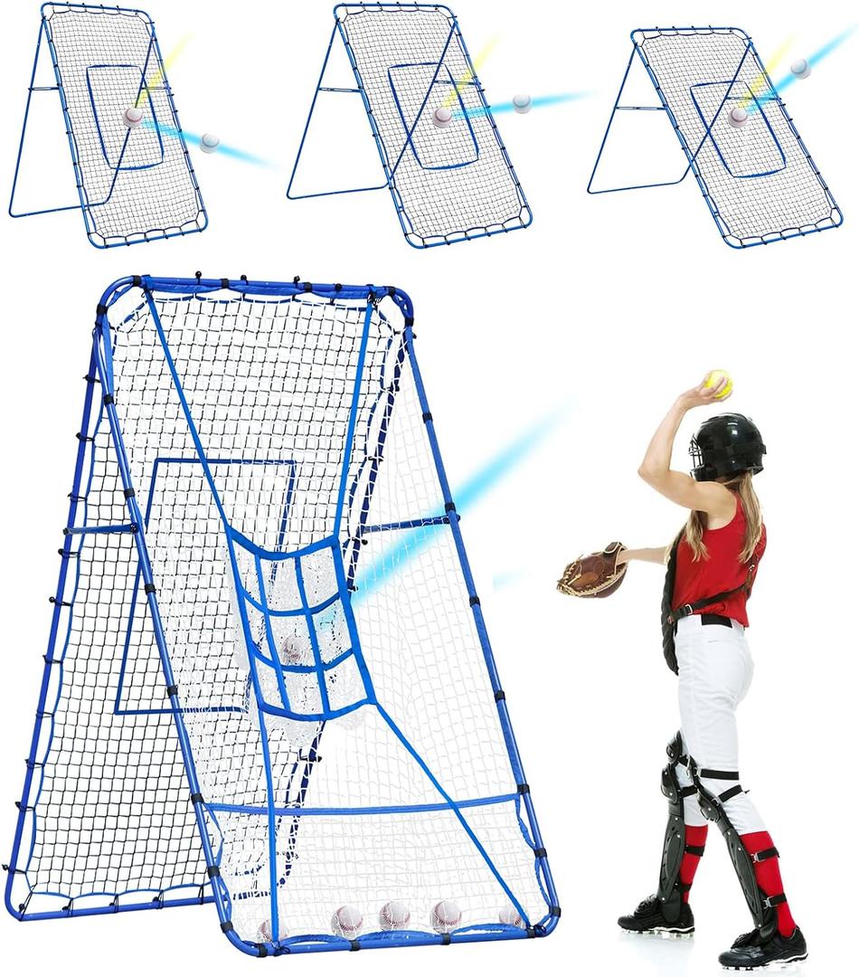 Volleyball Baseball Rebounder Net, Softball Rebounder Pitchback Net Quick Adjustments, Quick Adjustments Lacrosse Bounce Back Practice Equipment, Ideal for Outdoor Indoor and Backyard Training, 7FTx4FT