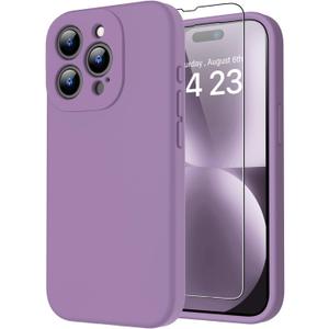 bicol for iPhone 15 Pro Case with Screen Protector,Enhanced Camera Lens Protection,Soft Liquid Silicone Slim Fit Protective Phone Cover 6.1" Light Purple
