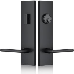 Matte-Black Front Door Handle - Modern Entry Door Lock Set with Deadbolt,Exterior Door Lever 3 Keys for Left & Right Hand Door (Black)