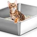 Kirecoo Stainless Steel Cat Litter Box, Small Metal High Sided Cat Pan Box, Indoor Litter Tray, Non Stick, No Smell, Easy to Clean, Pet Toilet Supplies for Cats (15.6 L x 11.6 W x 3.9 H)