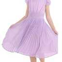 PATPAT Girls Casual Ruffle Sleeves Dresses A-line Elegant Midi Party Dress 12_13 Years Purple