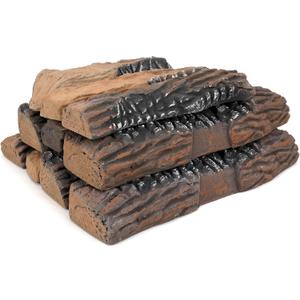 Stanbroil Large Ceramic Gas Logs, 10 Piece Set of Decoration Ceramic Wood Logs for All Types of Ventless, Gel, Ethanol, Electric, Gas Inserts, Propane, Indoor or Outdoor Fireplaces & Fire Pits