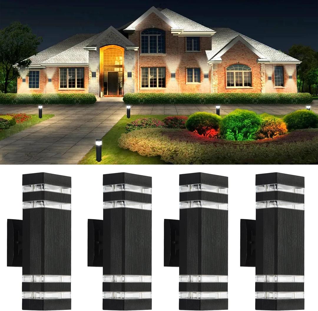RGZZUP+Malcolm 4 Packs 14W 12inch LED Square Up&Down Wall Lights 4000K Day White Outdoor, Aluminum Body Waterproof IP65 led Porch Light for House Patio Garage Garden. (White)