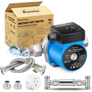 Instant Hot Water Recirculating Pump with Stainless Steel Sensor Valve 20-inch PEX Supply Lines Water Circulator Pump with Smart Plug for Tank Water Heaters 3-Speed Control Extremely Quite