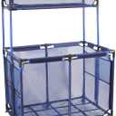 Pool Storage Bin Cart with Noodle Holder, Rolling Pool Storage Organizer Top Shelf Nylon Mesh Basket for Goggles, Floats, Balls and Floats Equipment