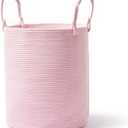 Laundry Basket – Laundry Hamper for Clothes, Blankets, Yoga Mat – Woven Cotton Rope Basket for Living Room, Nursery Room – Boho Style – 16”D x 22”H – Light Pink