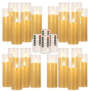 CLTNIKET 12 Pack LED Flameless Candles Set(14/16/18cm), Battery - Operated with 4 Remotes,Clear, Timer & Flickering/Steady Modes for Home décor, Wedding, Patio,Outdoor