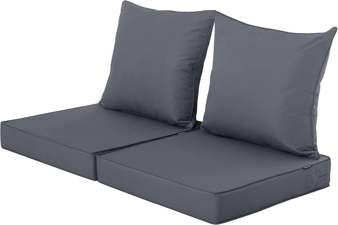 Outdoor Seat Cushion Set for Chair Sofa Couch, Fade Resistant Waterproof Bottom and Backrest Cushions for Patio Furniture, Dark Grey, 22x22 Inch,Set of 2
