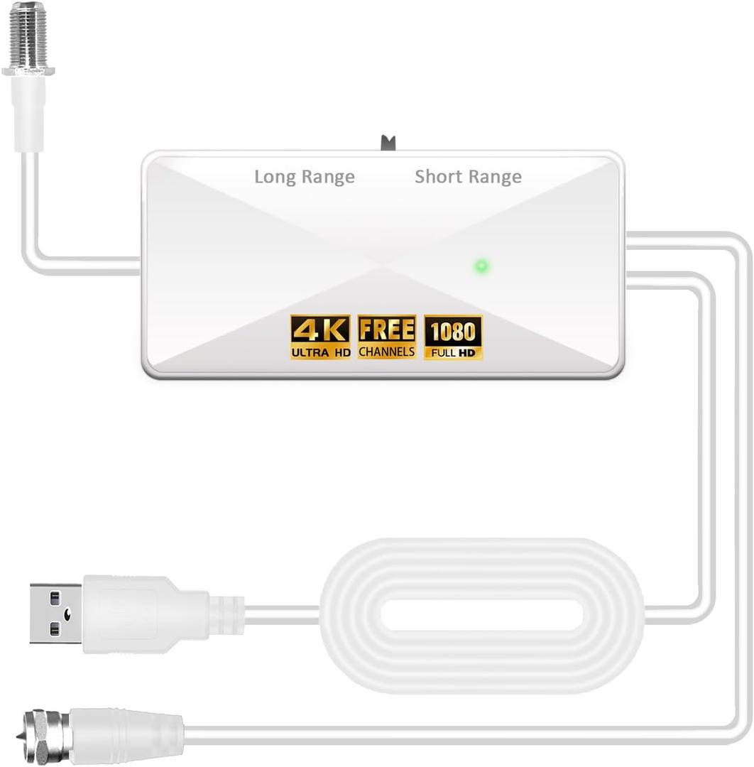 TV Antenna Amplifier, Indoor Antenna Signal Booster, 25dB High Gain Powerful Digital Antennas Booster, Clear Up Pixelated Amplifier, Adjustable Reception Range, Suit for All TV Antennas (White)