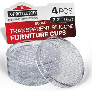 X-Protector Furniture Cups - 4 PCS 2.2" - Non Slip Furniture Pads for Hardwood Floors - Transparent Floor Protectors - Bed Stoppers to Prevent Sliding - Keep Furniture from Sliding on Floor! (Round)