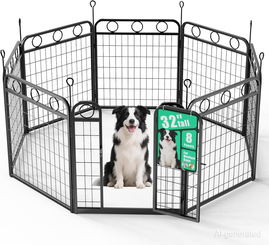 Dog Playpen - 32 Inch 8 Panel Metal Dog Pen with Door, Foldable Dog Crate Kennel Puppy playpen Exercise Pen for Large/Medium/Small Dogs, Indoor Outdoor Yard RV Camping