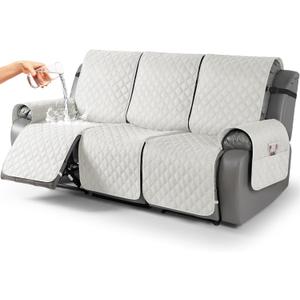 TAOCOCO 100% Waterproof Recliner Covers, Recliner Sofa Covers with Leg Straps, Reversible Recliner Couch Cover for Reclining Chair, Washable Couch Protector for Pets Kids(3 Seater, Off White)