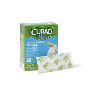 Curad Truly Ouchless Silicone Adhesive Bandages, Fabric Bandages, For Delicate Sensitive Skin, 3/4X3 (50 Count)