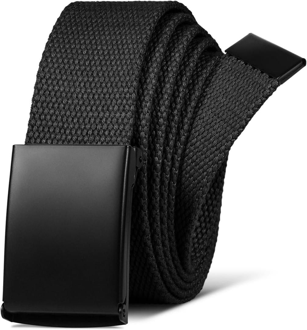 LXMY Mens Belt,Work Belts for Men,Mens Holeless Adjustable Canvas Web Cloth Fabric Belts,Black Casual Dress Business Belt