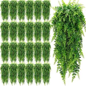XunYee 28 Pcs Artificial Hanging Plants 32 Inch Plastic Fern Vine Fake Greenery Plant Faux Eucalyptus Vine for Wall Room Wedding Indoor Outdoor Decor, No Baskets (Boston Fern,Greenery,Eucalyptus)