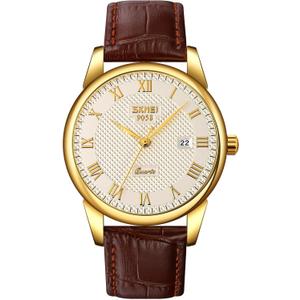 Mens Womens Quartz Watch Roman Numeral Business Casual Fashion Analog Wrist Watch Classic Calendar Date Window 30M Waterproof Comfortable Leather Watches (Gold Silver)