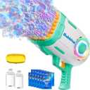 Play-Act Bubble Machine Guns, 69 Holes Bazooka Rocket Shape Bubble Gun for Kids Adults, Colored Lights Blaster Blower with Solution Outdoor, Summer Toys, Party Favors, Wedding, Birthday, Easter (Green)