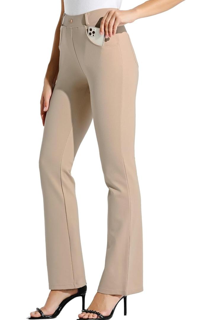 Willit Women's Yoga Dress Pants Bootcut Stretch Work Slacks Office Casual Pants Belt Loops 4 Pockets 28" S