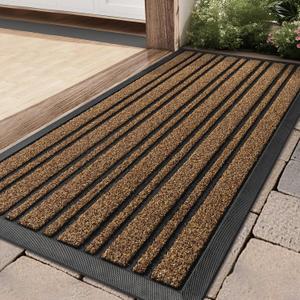 Door Mat Outdoor Entrance, 36x17 Inches, Extra Durable Front Door Mat Outside, Heavy Duty Welcome Mat for Outside Entry, Back Door Mats Non Slip, Waterproof All-Season Doormats, Beige Brown