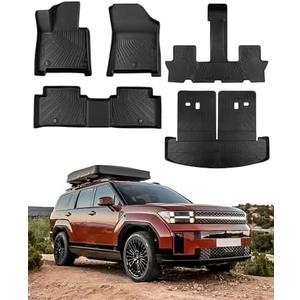 CreekT for Hyundai Santa Fe Floor Mats & Cargo Liner Back Seat Cover Protector 2024 2025(Not for Hybrid), All Weather Waterproof TPE Floor Mats for Hyundai Santa Fe Accessories SE SEL 2024 2025
