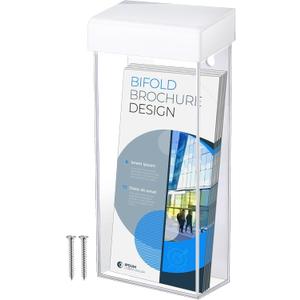 Remerry 1 Pcs Outdoor Brochure Holder 4 x 9 Inch Waterproof Wall Mount Literature Box with Lid Clear Acrylic for Pamphlet Map Menu Display (White)