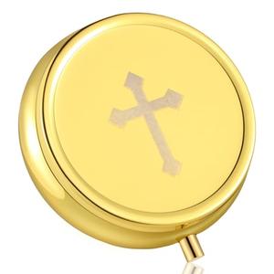 Weysat Pyx for Communion Host Catholic Polished Gold Brass Latin Cross Pyx/keepsake Box for Holy Communion Priests Deacons Eucharist Holy Gift,1.97 Inch(Classic)