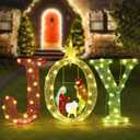Tuanse 3 Pcs Outdoor Joy Christmas Decoration 35 Inch Large Lighted Joy Christmas Yard Sign with Nativity Scene Set Outdoor Xmas Decorations for Patio Garden Lawn Porch Xmas Holiday Outside Indoor