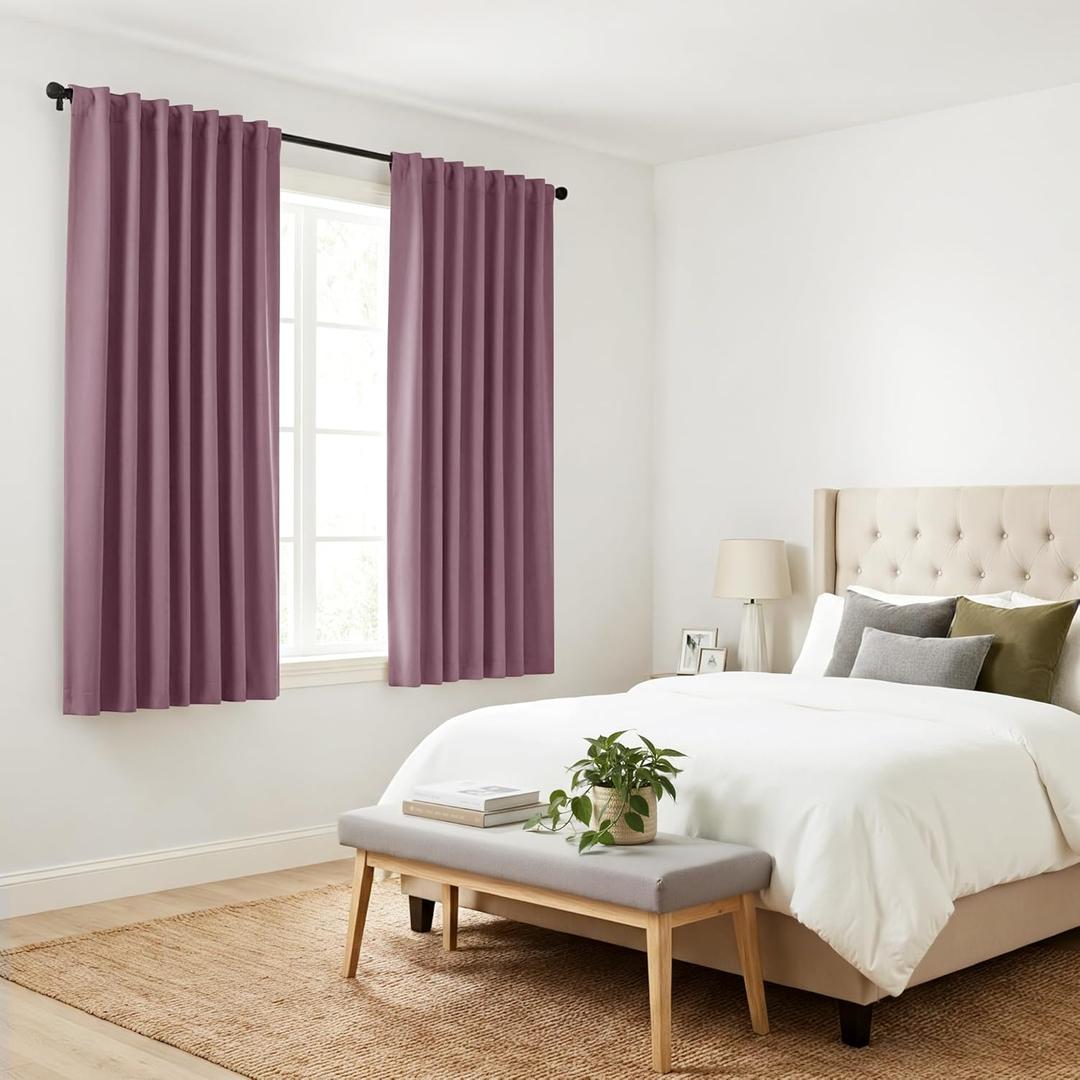 PONY DANCE - Window Curtains - 42 inch W by 45 L Dusty Rose Thermal Insulated Curtain Drapes Light Filter Energy Efficient Modern Design Style for Home Decor Low Shading Effect, 2 Pieces