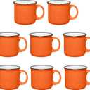 Set of 8 Ceramic Campfire Mugs – 15 Oz, Orange – Coffee & Tea Cups for Home, Work, Travel, Camping – Customizable, Great for DIY, Events, Companies