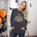 Halloween Shirts Womens Long Sleeve with Pockets, Pumpkin Skull Graphic Tops Fall Fashion Crew Neck T-Shirt Casual (XL)