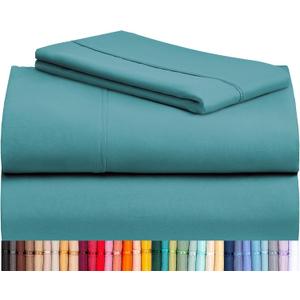LuxClub Twin XL Sheets - Soft Twin Bed Sheets for Boys and Girls, 3 PC Deep Pockets 18" Eco Friendly Wrinkle Free Kids Fitted Sheets Machine Washable Hotel Bedding Silky Soft - Teal Twin XL