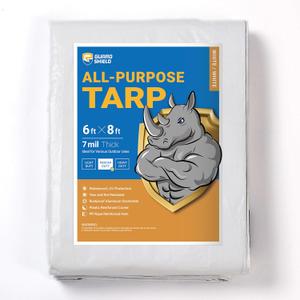 GUARD SHIELD White Tarp 6x8 Feet Medium Duty All Purpose Poly Tarps Cover 7mil
