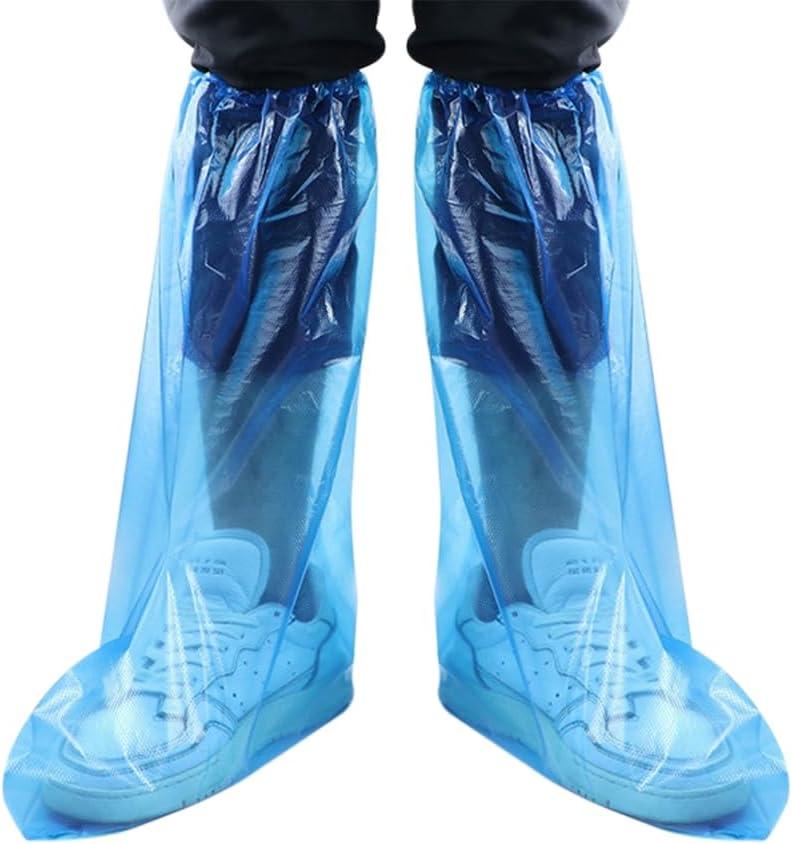 Disposable Shoe Covers Blue Rain Shoes and Boots Cover Plastic Long Shoe Cover Clear Waterproof Anti-Slip Overshoe for Women Men Water Boots Cover Rainy Day Use Cover (20 Pack(10 Pairs))
