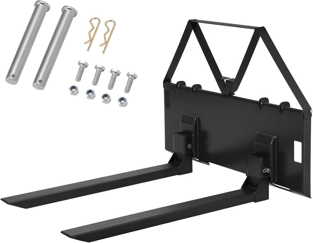 46 in Skid Steer Pallet Forks, Heavy Duty 3200 LBS Capacity Skid Steer Forks Attachment for Tractors and Loaders, Quick Attach Mount, Black