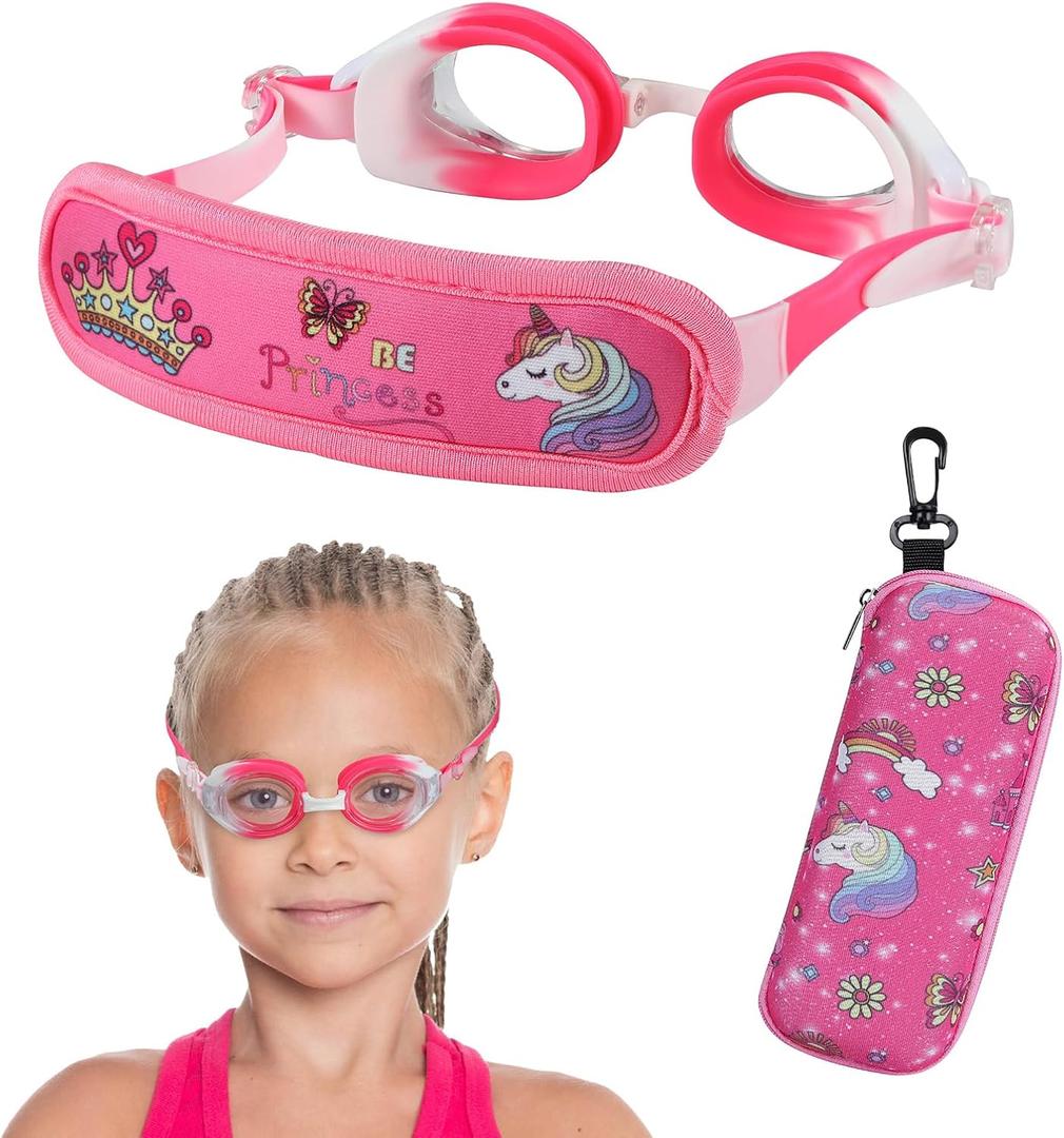 Kids Swim Goggles Age 2-6, Toddler Goggles No Hair Pull,Child Goggles Padded HeadBand (1pk Extra - Pink Princess)