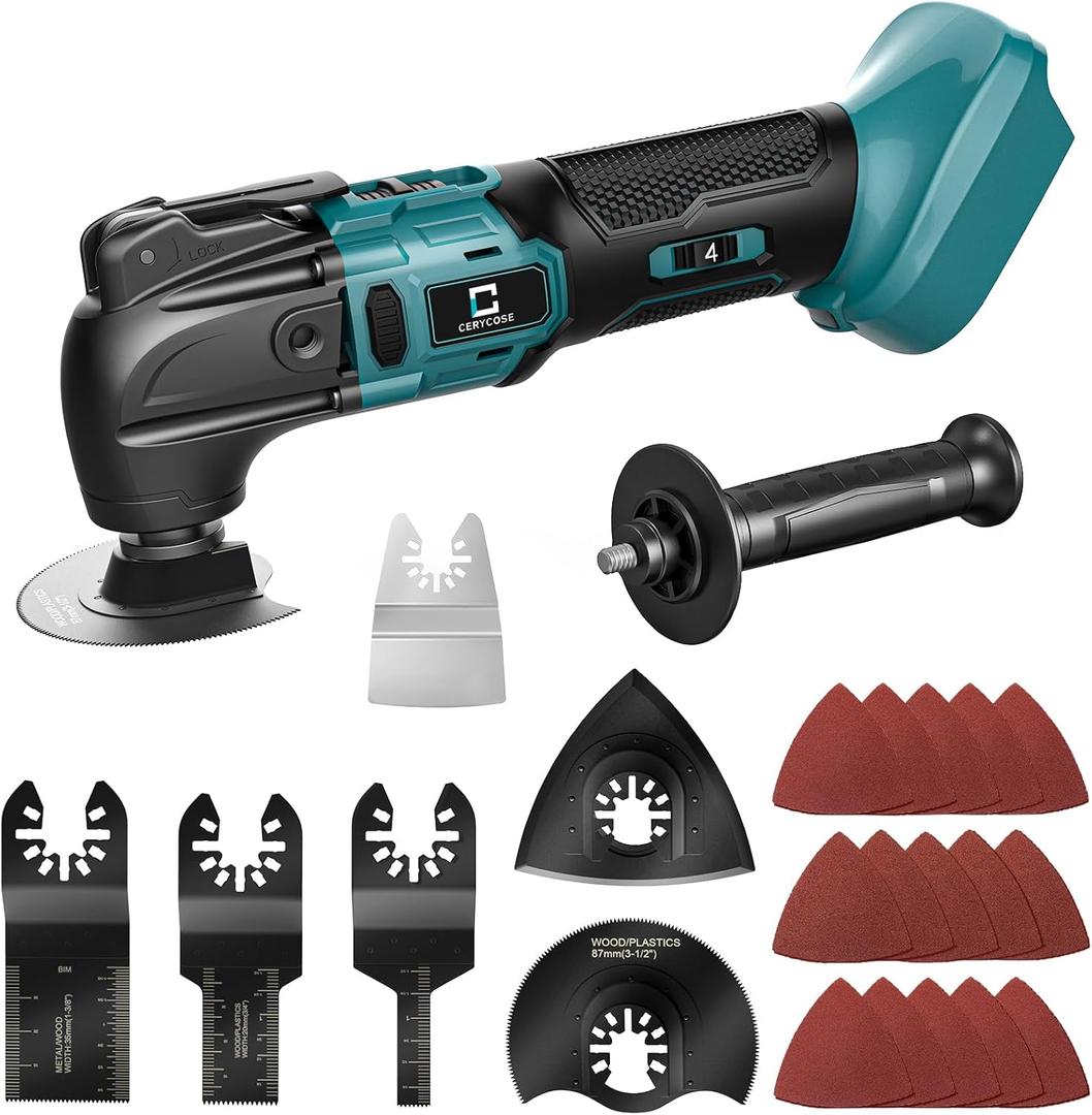 Cordless Oscillating Tool Compatible with Makita Battery, Brushless-Motor Tool with Auxiliary Handle, Oscillating Multi-Tool for Scraping, Sanding,Cutting Wood (Battery Not Included) (Tool for Makita Battery)