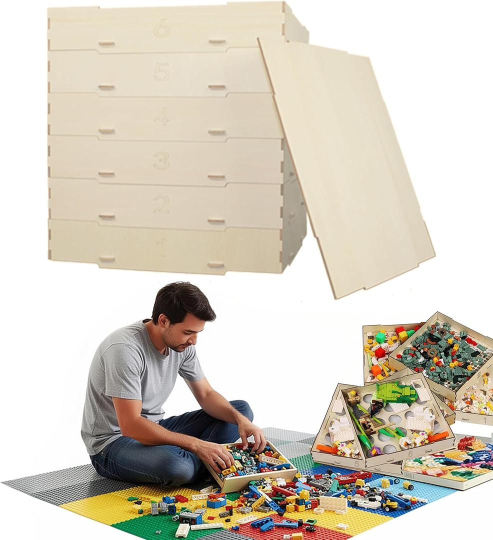 6 Tray Building Blocks Sorter Sifter,Building Storage Block Sorter Organizer,Portable Storage Brick Box for Building Blocks 5 Different Sizes Sorter Block Sorter Sifter Brick Storage