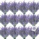 TURNMEON 20 Bundles Artificial Lavender Flowers for Outdoors Summer Decor,UV Resistant No Fade Fake Plants Plastic Faux Plants for Home Window Box Planter Porch Garden Home Cemetery Decor(Gray Purple)