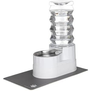 RIZZARI Large Water Dispenser for Dogs: 8L Gravity White Automatic Stainless Steel Waterer - 100% BPA Free - Raised Pet Feeder for Pet Dogs Indoor/Outdoor