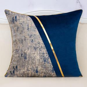 Alerfa 20 x 20 Inch Navy Blue Beige Gold Leather Patchwork Velvet & Polyester Cushion Case Luxury Modern Square Throw Pillow Cover Decorative Pillow for Couch Sofa Living Room Bedroom Car 50 x 50cm