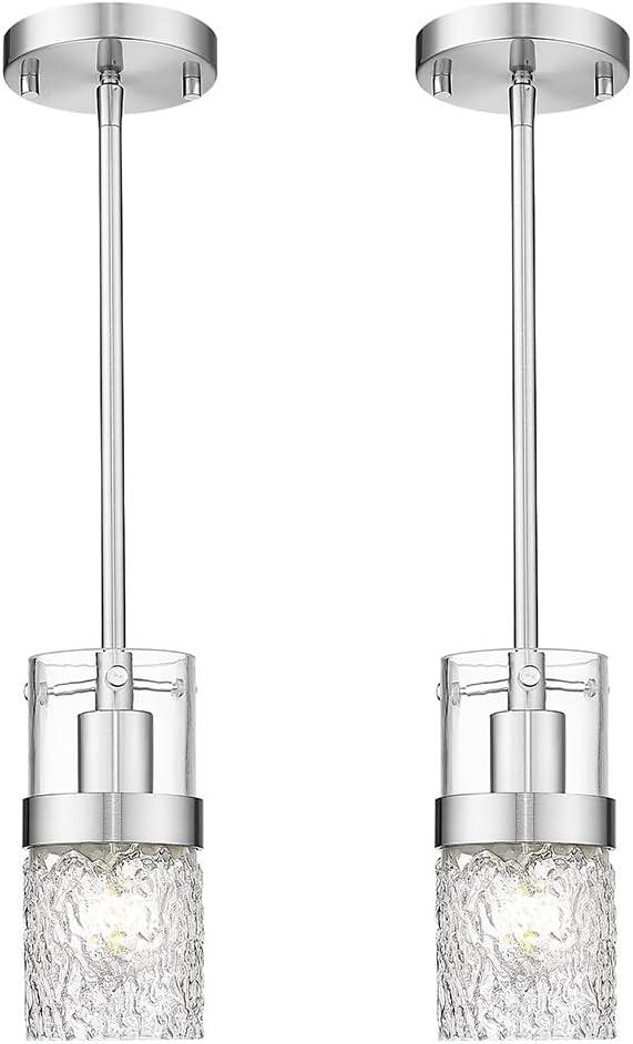LMS Brushed Nickel Pendant Lights Kitchen Island 2 Pack, Modern Glass Pendant Light Fixtures with Hammered Glass, Adjustable Mini Hanging Light for Kitchen Island Sink Bathroom, LMS-171BN2