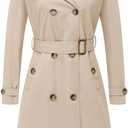 Chrisuno Women's Double Breasted Long Trench Coats Mid-Length Belted Overcoat Dress Jacket with Detachable Hood (Large, Khaki)