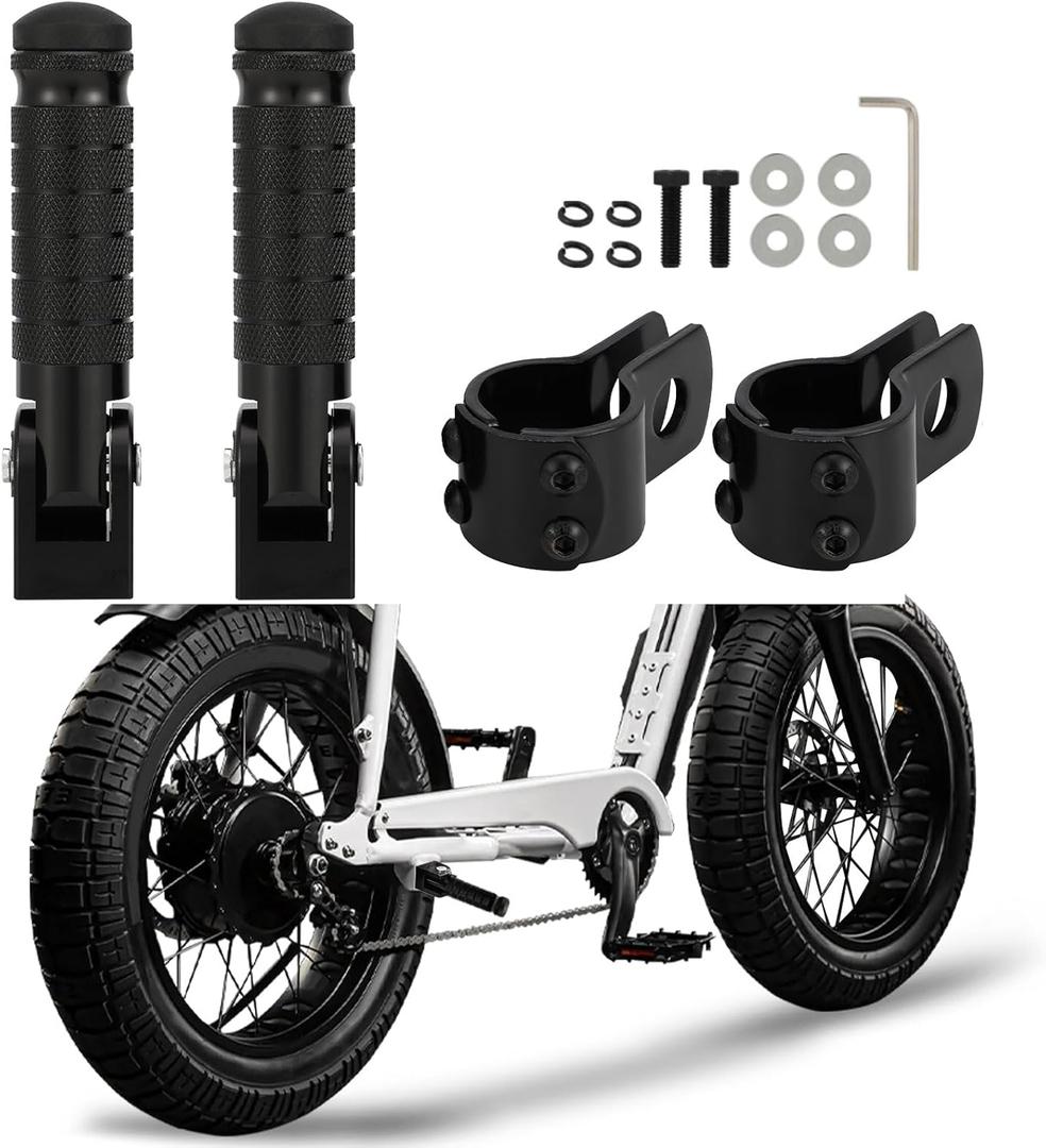 CHANGCHENG Passenger Foot Pegs M8 Foldable Footrest Rearsets 90 Degree E-bike Passenger Pedal Universal for Dirt Pit Bike Mini Bike Black