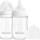 Numvim Natural Glass Baby Bottle Gentle & Extra Slow Flow, Newborn Breastfeeding Bottle with Anti Colic Nipple for 0 Months Babies, Includes S Nipples, (5Oz, 1 Packs)
