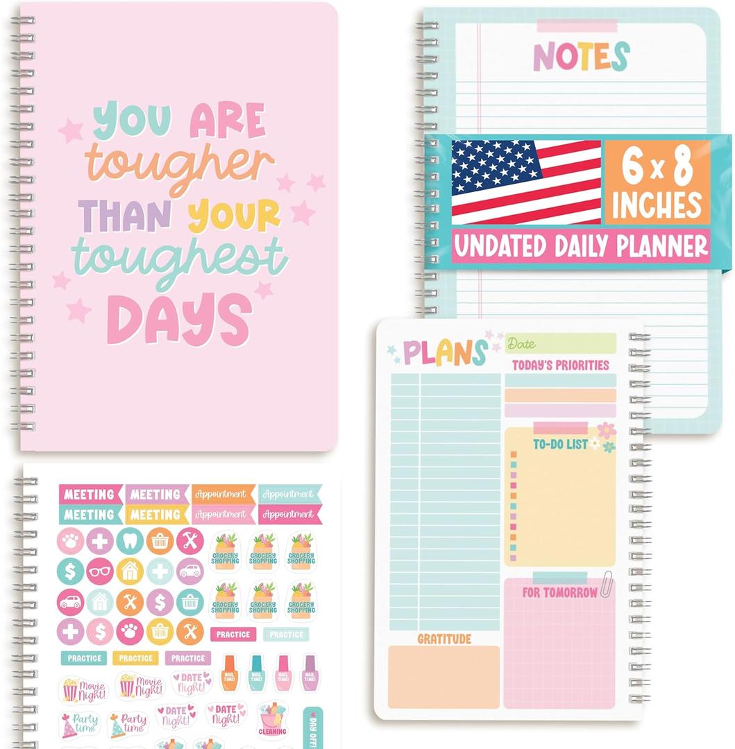 Undated Daily Planner Notebook - Undated Planner Notebooks, Daily To Do List Planners, To Do List Notebook for Work Organization, Day Schedule Planners for Kids and Adults