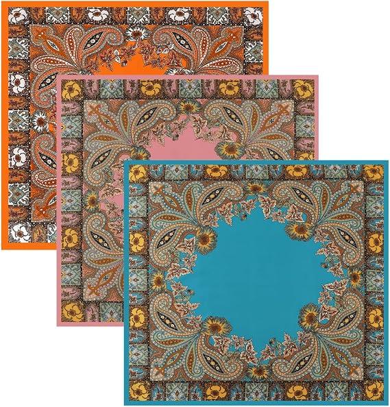 35x35 Inch Large Square Scarf 3PCS Fashion Scarves Silk Feeling Hair Scarf Wrapping Scarfs Night Sleeping Headscarf