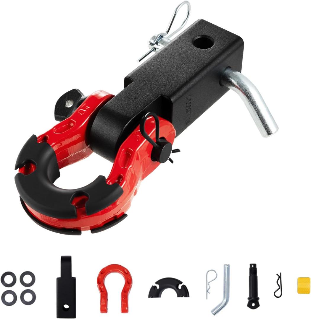 VEVOR Shackle Hitch Receiver, Fits 2" Receivers, 65900 lbs Breaking Strength, D Ring Shackle with Trailer Hitch Lock Pin, Heavy Duty Towing Accessories for Trucks, Jeeps, Off-Road Vehicle Recovery