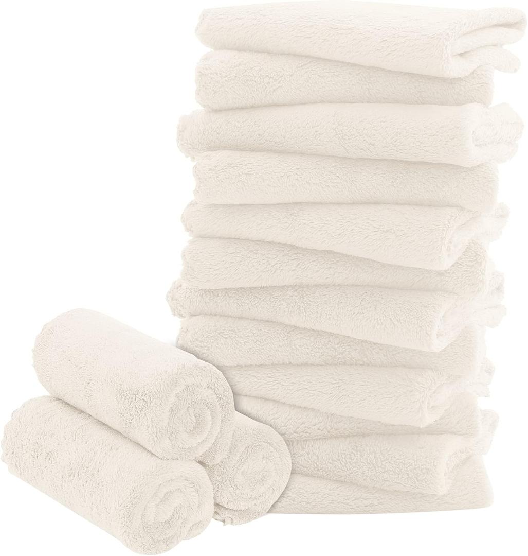 16 Pack Baby Washcloths - Luxury Coral Fleece - Extra Absorbent and Soft Wash Clothes for Newborns, Infants and Toddlers - Suitable for Sensitive Skin and New Born - Baby Shower - Cream, 10x10 Inch