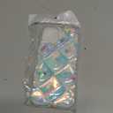 Qokey Compatible with iPhone 13 Case,Cute Laser Gradual Bling Love Heart Glitter Clear+Translucent Card Soft Wave Frame Anti-Falling 3D Thick Shockproof Phone Cover(for 13 6.1")